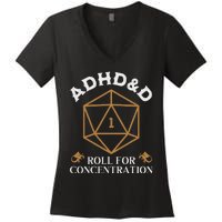 Vintage Adhd&D Roll For Concentration Dnd Women's V-Neck T-Shirt