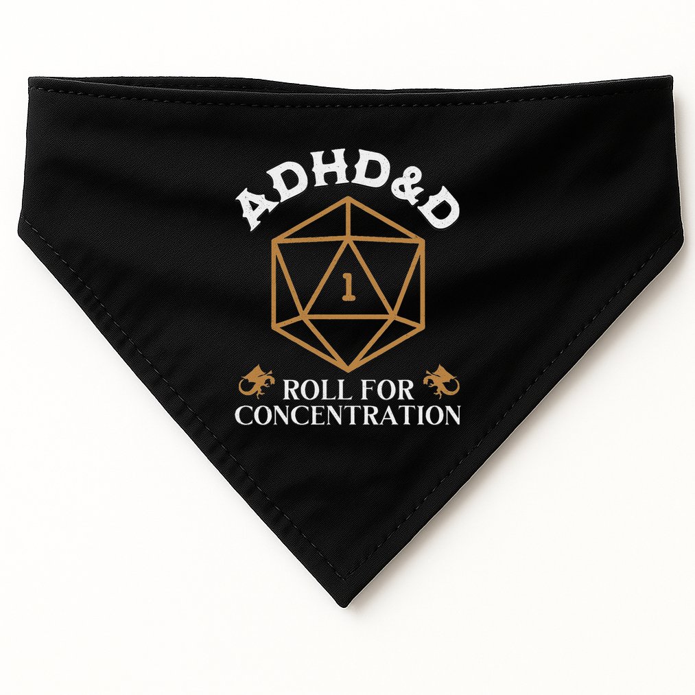 Vintage Adhd&D Roll For Concentration Dnd Women USA-Made Doggie Bandana