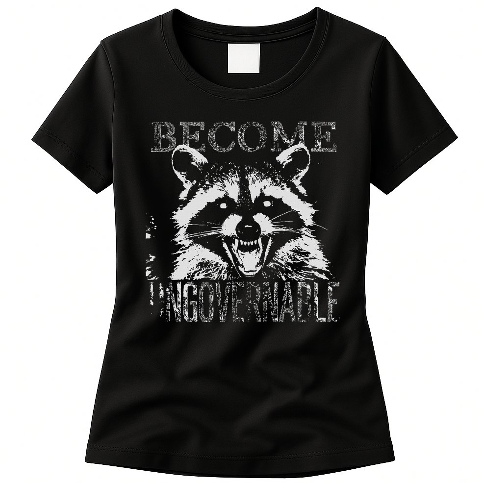 Vintage Angry Raccoon Become Ungovernable Trash Panda Meme Womens T-Shirt