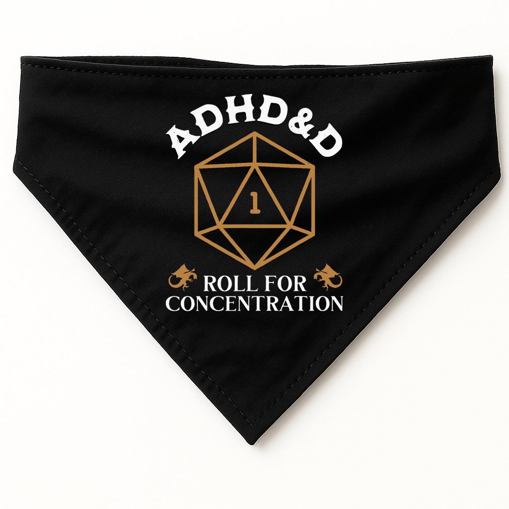 Vintage Adhd&D Roll For Concentration Dnd USA-Made Doggie Bandana
