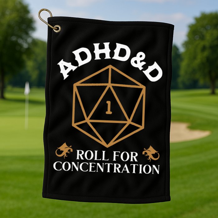 Vintage Adhd&D Roll For Concentration Dnd Golf Towel