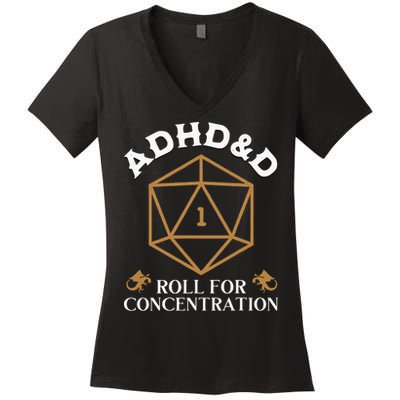 Vintage Adhd&D Roll For Concentration Dnd Women's V-Neck T-Shirt