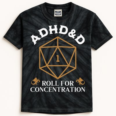 Vintage Adhd&D Roll For Concentration Dnd Kids Tie-Dye T-Shirt