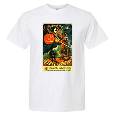 Vintage Art Retro Halloween Witch Garment-Dyed Heavyweight T-Shirt