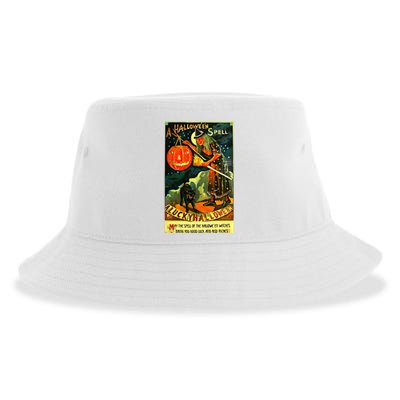 Vintage Art Retro Halloween Witch Sustainable Bucket Hat