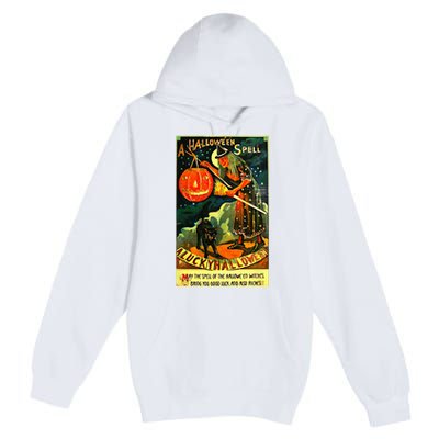 Vintage Art Retro Halloween Witch Premium Pullover Hoodie