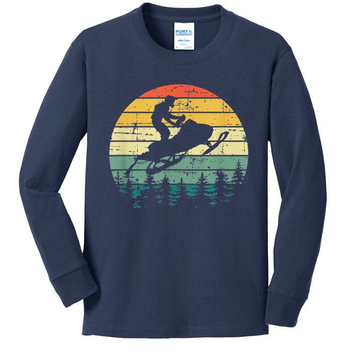 Vintage American Snowmobile Retro Snowmobiling Sled Kids Long Sleeve Shirt