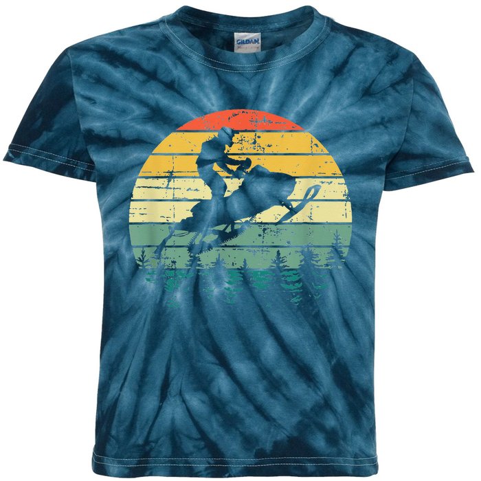 Vintage American Snowmobile Retro Snowmobiling Sled Kids Tie-Dye T-Shirt