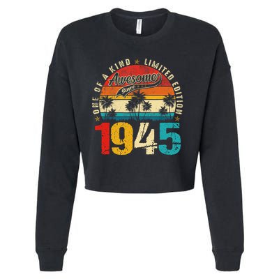 Vintage Awesome Since 1945 80th Birthday 80 Years Old Cropped Pullover Crew