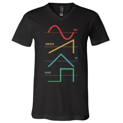 Vintage Analogue Synthesizer Techno Waveform Synth Nerd V-Neck T-Shirt