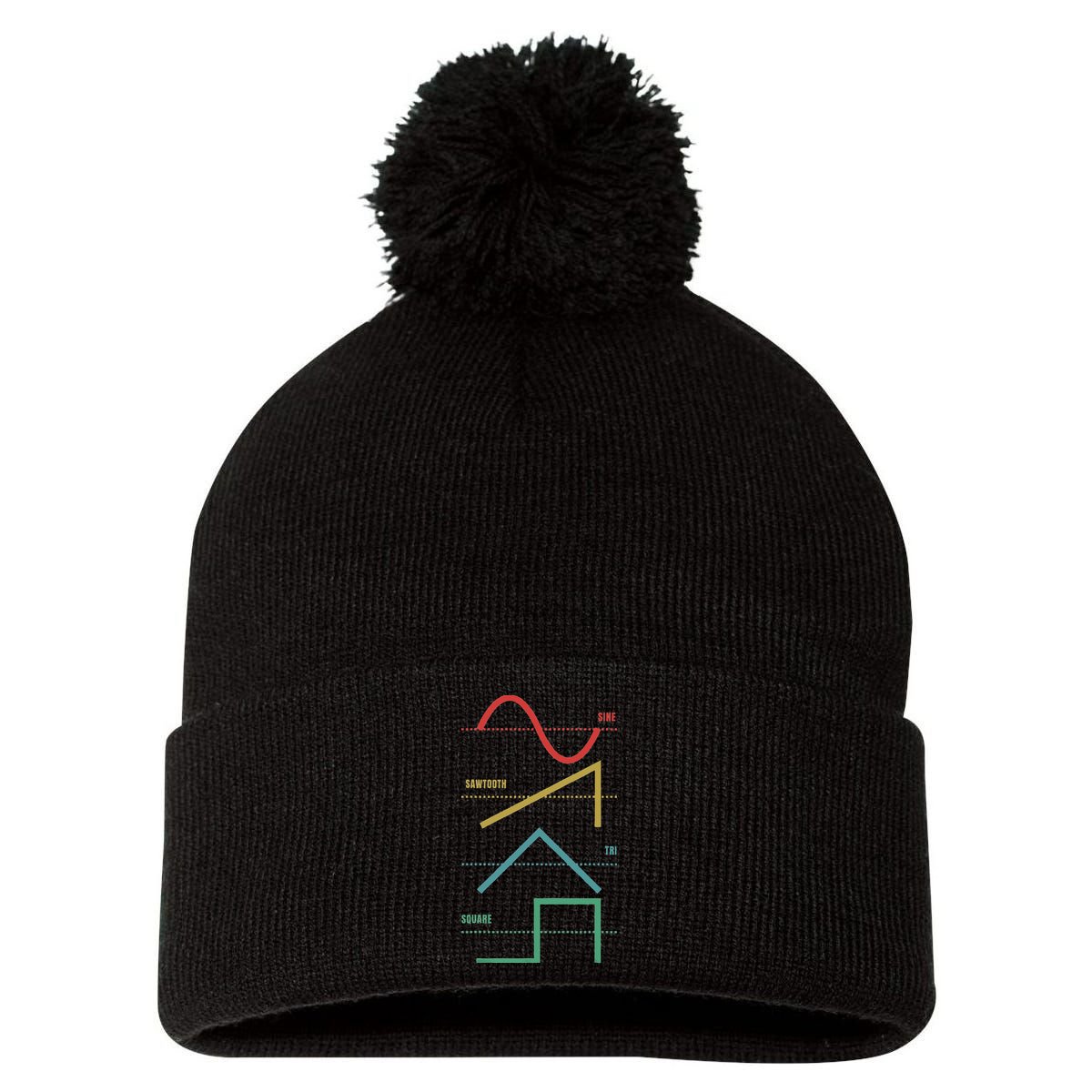 Vintage Analogue Synthesizer Techno Waveform Synth Nerd Pom Pom 12in Knit Beanie