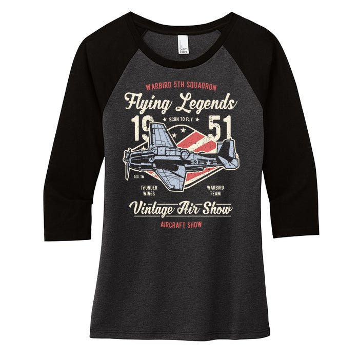 Vintage Air Show Aircraft Show Women's Tri-Blend 3/4-Sleeve Raglan Shirt