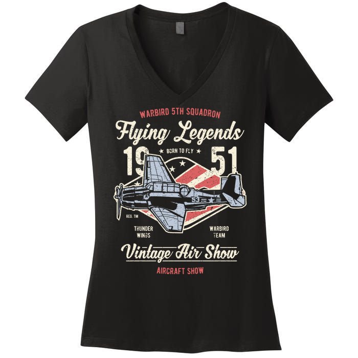 Vintage Air Show Aircraft Show Women's V-Neck T-Shirt