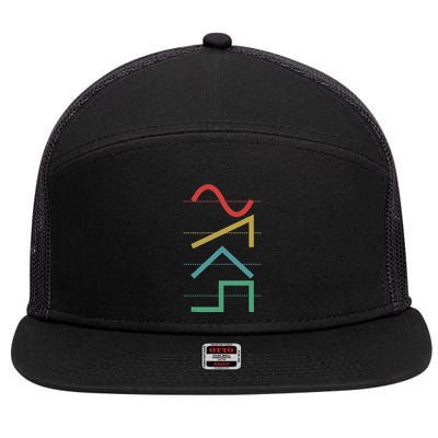 Vintage Analog Synthesizer Techno Waveform Synth Nerd 7 Panel Mesh Trucker Snapback Hat