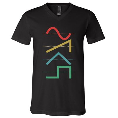Vintage Analog Synthesizer Techno Waveform Synth Nerd V-Neck T-Shirt