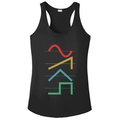 Vintage Analog Synthesizer Techno Waveform Synth Nerd Ladies PosiCharge Competitor Racerback Tank