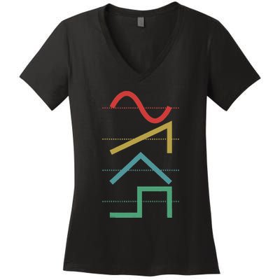Vintage Analog Synthesizer Techno Waveform Synth Nerd Women's V-Neck T-Shirt
