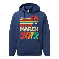 Please Delete! Vintage Awesome Since March 2012 Ten 10 Year Old Birthday Performance Fleece Hoodie