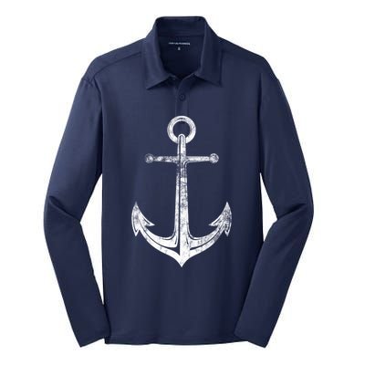 Vintage Anchor Summer Sailing Design Silk Touch Performance Long Sleeve Polo