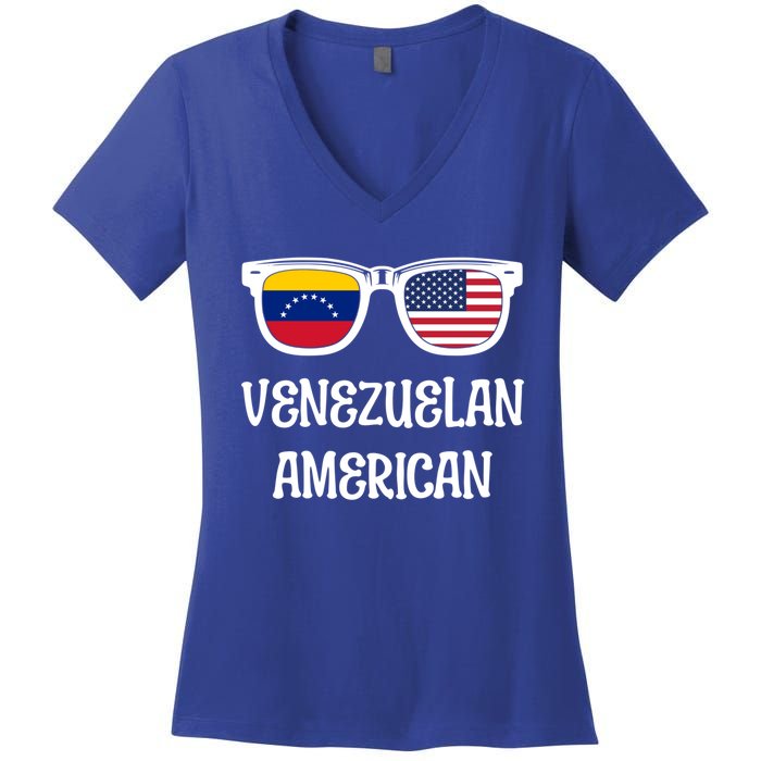 Venezuelan American Sunglasses Usa Venezuela Flags Gift Women's V-Neck T-Shirt