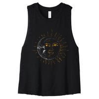 Vintage Astronomy Stars Sun Moon Planets Astronaut Women's Racerback Cropped Tank