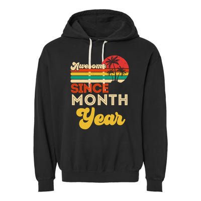 Vintage Awesome Since Customize Month And Year Birthday Garment-Dyed Fleece Hoodie