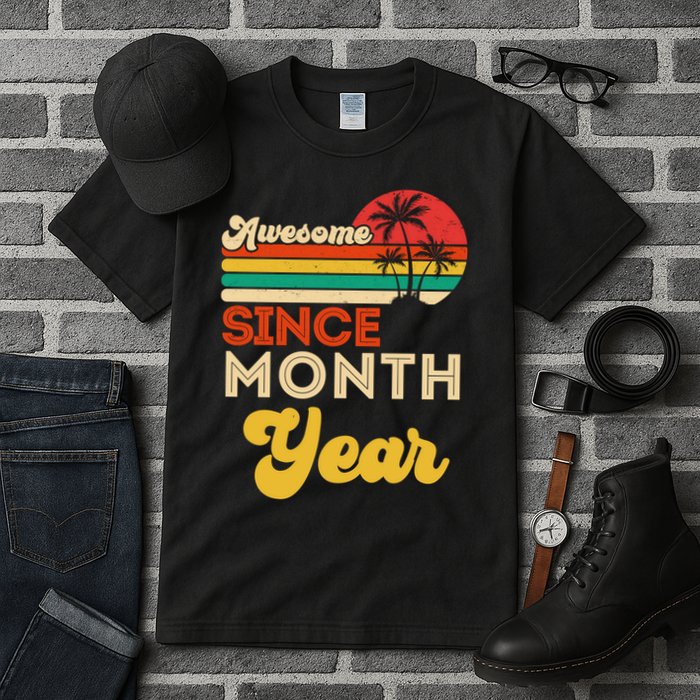 Vintage Awesome Since Customize Month And Year Birthday Tall T-Shirt