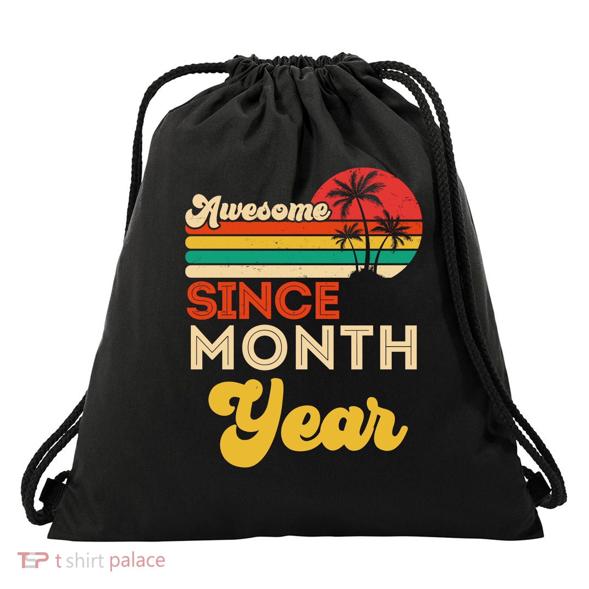 Vintage Awesome Since Customize Month And Year Birthday Drawstring Bag