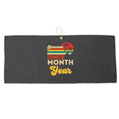 Vintage Awesome Since Customize Month And Year Birthday Large Microfiber Waffle Golf Towel