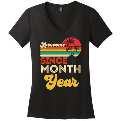 Vintage Awesome Since Customize Month And Year Birthday Women's V-Neck T-Shirt