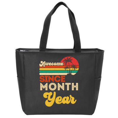 Vintage Awesome Since Customize Month And Year Birthday Zip Tote Bag