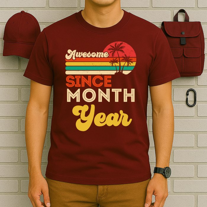 Vintage Awesome Since Customize Month And Year Birthday T-Shirt