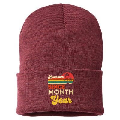 Vintage Awesome Since Customize Month And Year Birthday Sustainable Knit Beanie