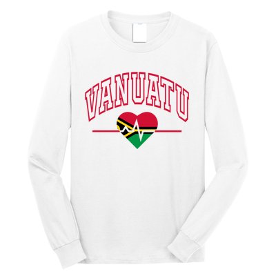 Vintage Athletic Souvenir Heartbeat Vanuatu Flag Long Sleeve Shirt