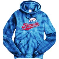 Vintage Atlanta Skyline Retro Game Day Baseball Gift Tie Dye Hoodie