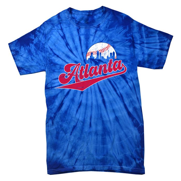 Vintage Atlanta Skyline Retro Game Day Baseball Gift Tie-Dye T-Shirt