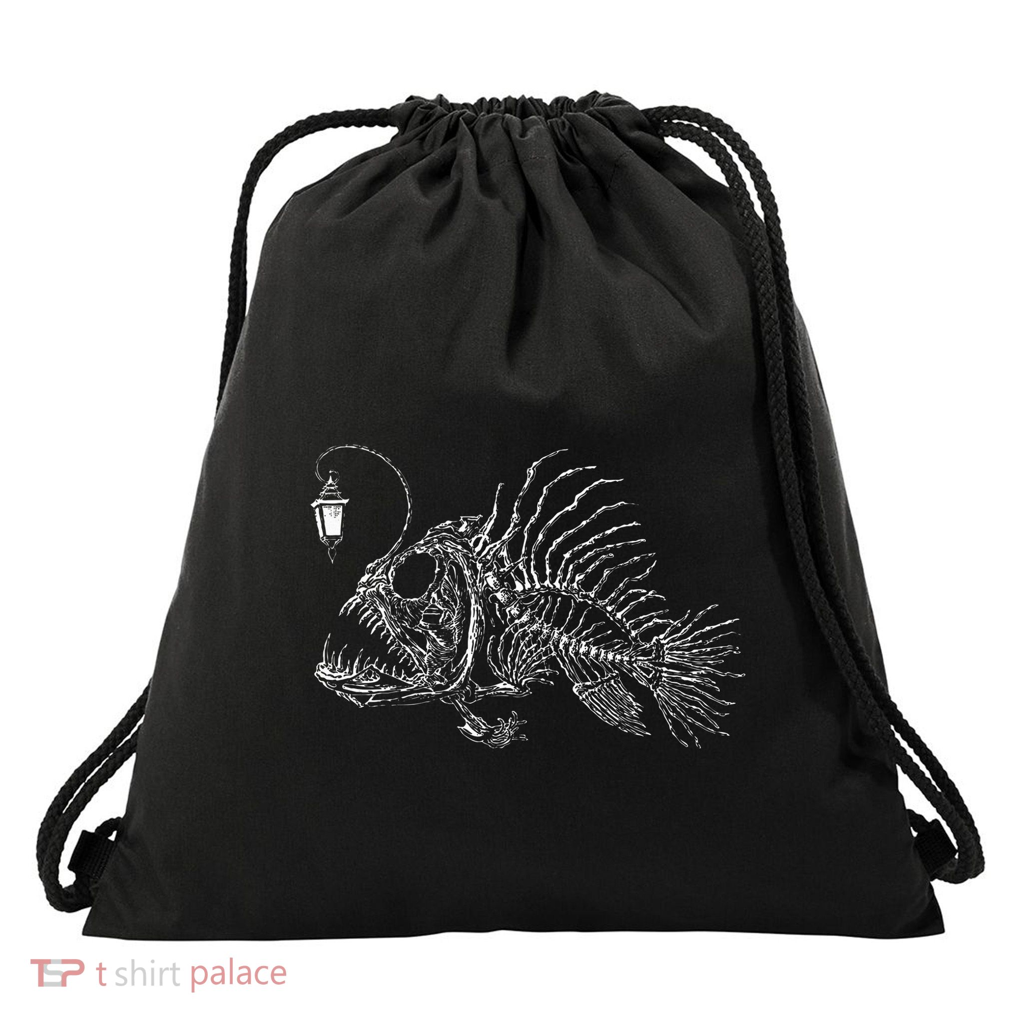 Vintage Angus The Anglerfish Skeleton Cottagecore Aesthetic Drawstring Bag