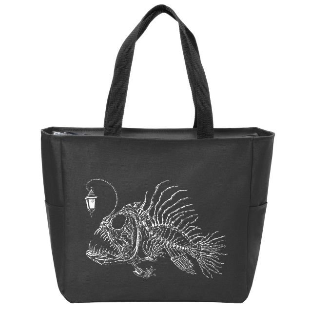 Vintage Angus The Anglerfish Skeleton Cottagecore Aesthetic Zip Tote Bag