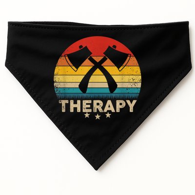 Vintage Axe Throwing Therapy Silhouette Retro Sunset USA-Made Doggie Bandana