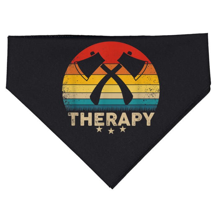 Vintage Axe Throwing Therapy Silhouette Retro Sunset USA-Made Doggie Bandana