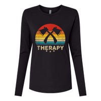 Vintage Axe Throwing Therapy Silhouette Retro Sunset Womens Cotton Relaxed Long Sleeve T-Shirt