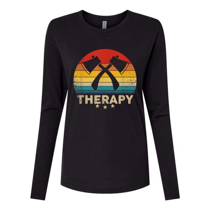 Vintage Axe Throwing Therapy Silhouette Retro Sunset Womens Cotton Relaxed Long Sleeve T-Shirt