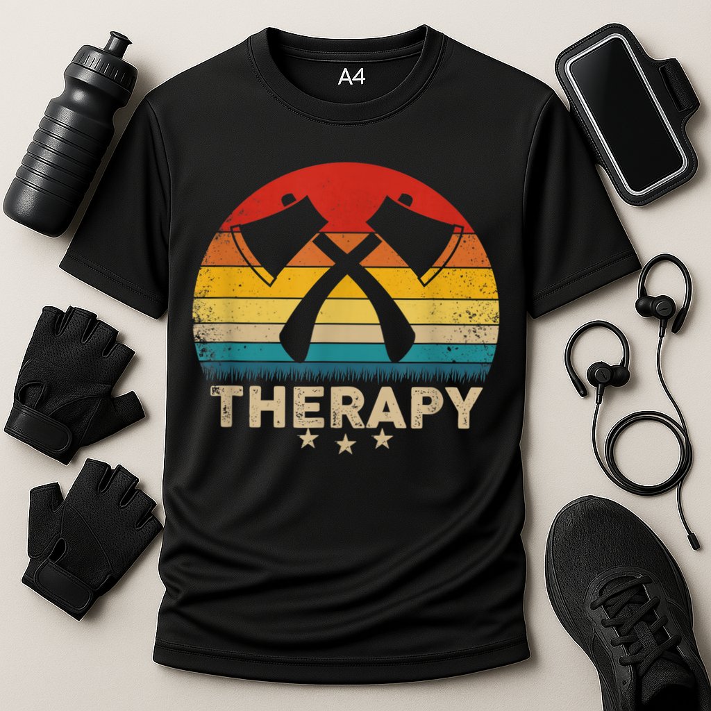 Vintage Axe Throwing Therapy Silhouette Retro Sunset Cooling Performance Crew T-Shirt