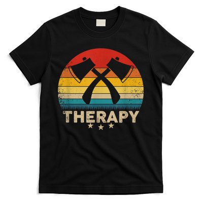 Vintage Axe Throwing Therapy Silhouette Retro Sunset T-Shirt