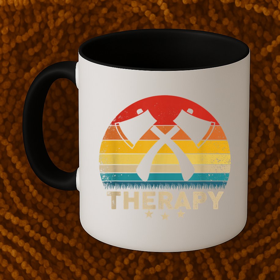 Vintage Axe Throwing Therapy Silhouette Retro Sunset Mug