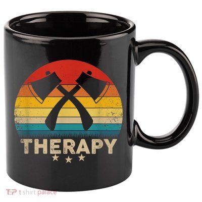 Vintage Axe Throwing Therapy Silhouette Retro Sunset 11oz C Handle Ceramic Mug