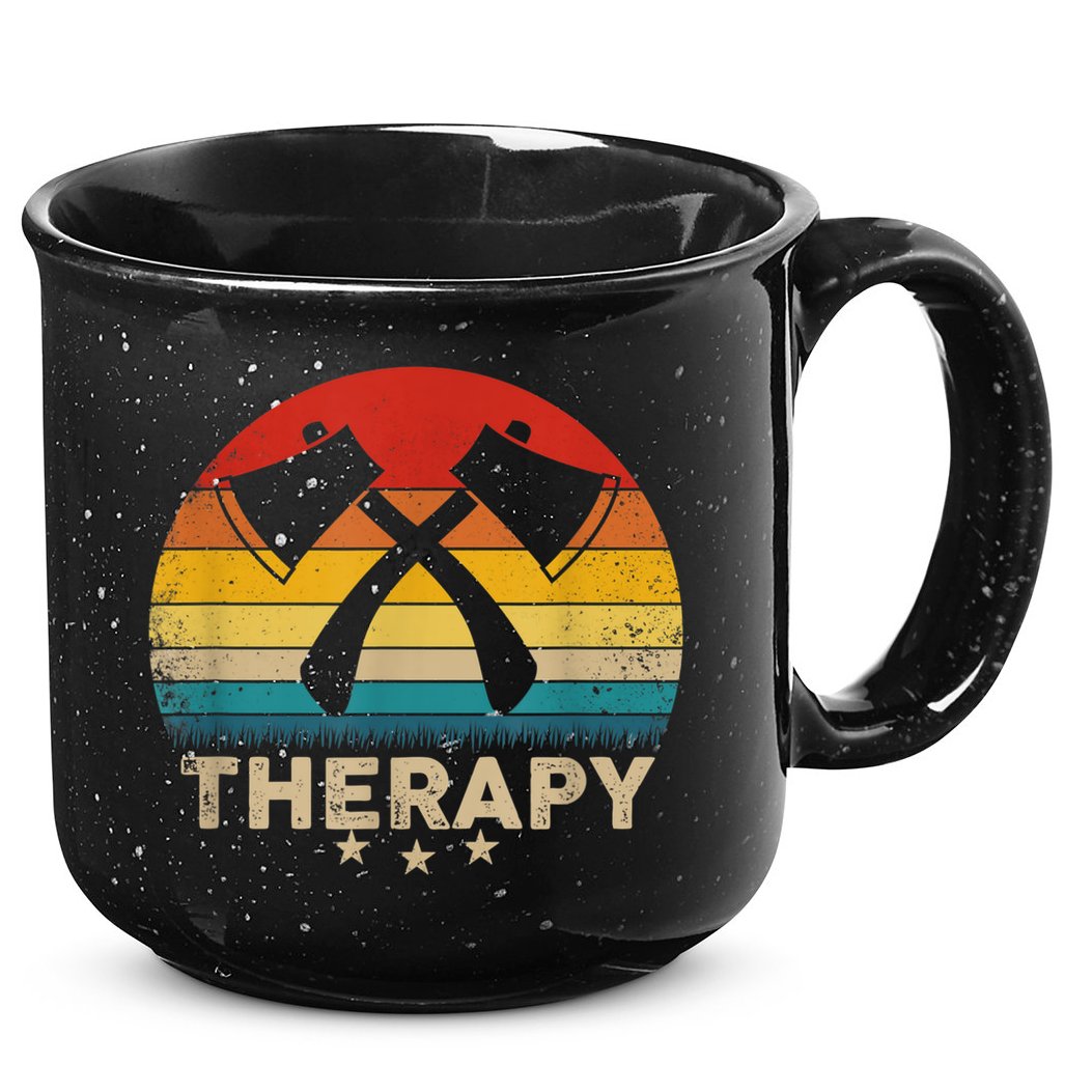 Vintage Axe Throwing Therapy Silhouette Retro Sunset 15oz Campfire Ceramic Mug