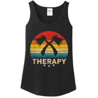 Vintage Axe Throwing Therapy Silhouette Retro Sunset Ladies Essential Tank