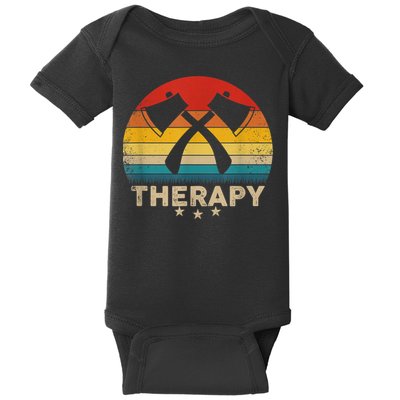 Vintage Axe Throwing Therapy Silhouette Retro Sunset Baby Bodysuit