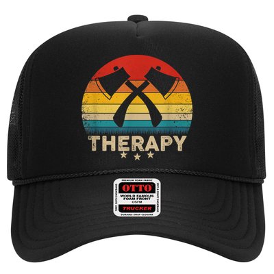 Vintage Axe Throwing Therapy Silhouette Retro Sunset Trucker Hat